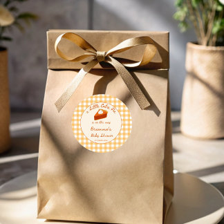 Sticker Rond Little cutie pumpkin pie gingham baby shower
