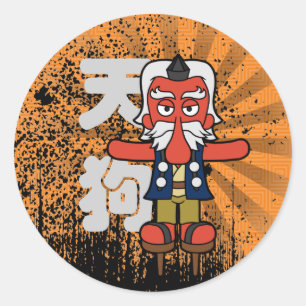 Sticker Rond Little Daitengu Yokai Grunge