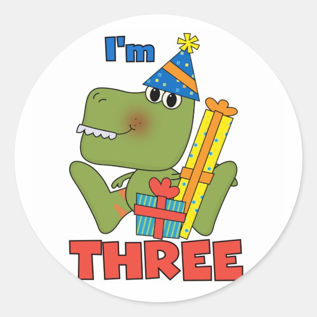 Sticker Rond Little Dino 3ème Anniversaire Tshirts et cadeaux (Devant)