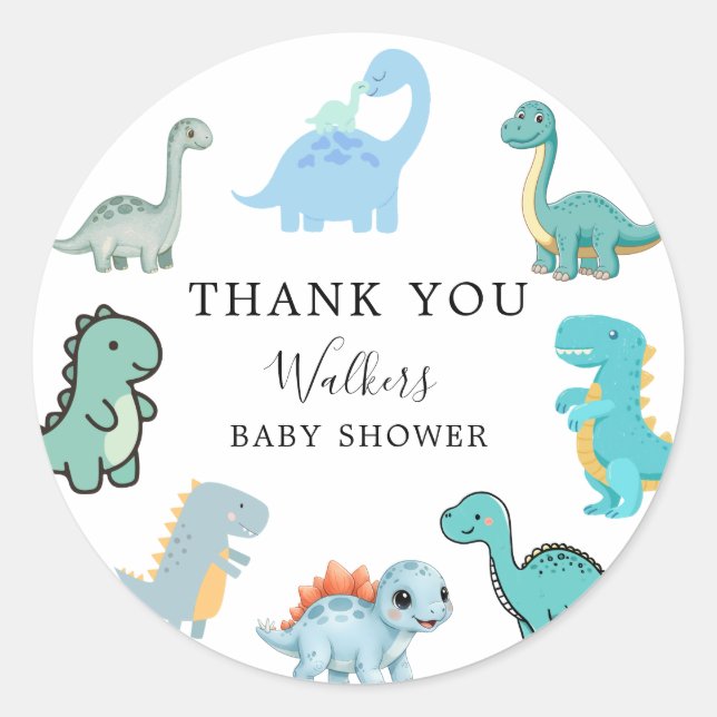Sticker Rond Little Dinosaur Cute Baby Shower (Devant)