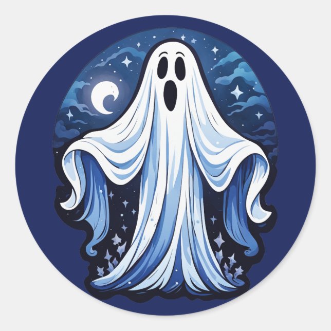Sticker Rond Little Éffrayant Ghost - Halloween 16 - Fun Fun (Devant)