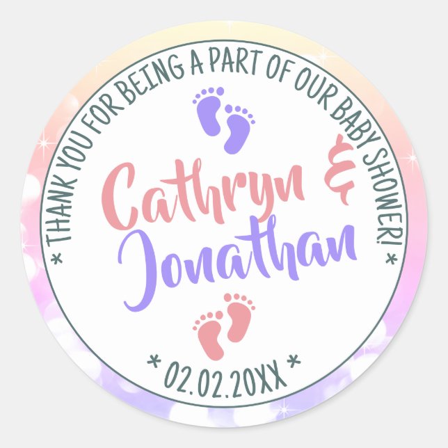 Sticker Rond Little Feet Ombre Baby shower Girl and Boy Twins (Devant)