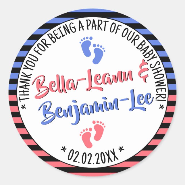 Sticker Rond Little Feet Stripes Baby shower garçon et fille ju (Devant)