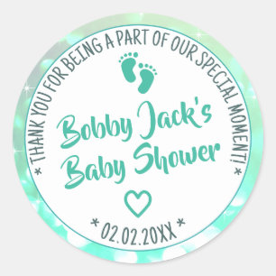 Sticker Rond Little Feets Light Turquoise Ombre Baby shower Fav