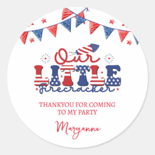Sticker Rond Little Firecracker Anniversaire Fête Thankyou Stic