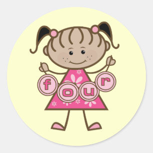 Sticker Rond Little Girl 4th Birthday Tshirts et cadeaux
