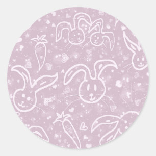 Sticker Rond Little Hearts and Bunnies - motif transparent.