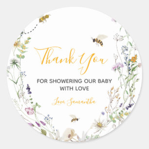 Sticker Rond Little Honey Bee Fleur sauvage Merci Baby shower
