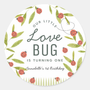 Sticker Rond Little Log Ladybug Leaf Anniversaire