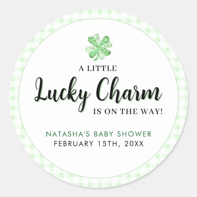 Sticker Rond Little Lucky Charm St Patrick's Baby shower (Devant)