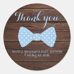 Sticker Rond Little Man Baby shower   Rustic Wood Bowtie