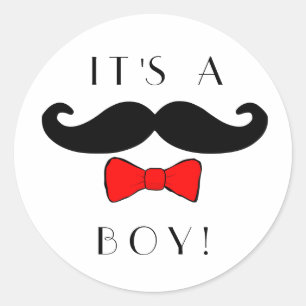 Sticker Rond Little Man C'est un garçon Moustache et Red Bowtie