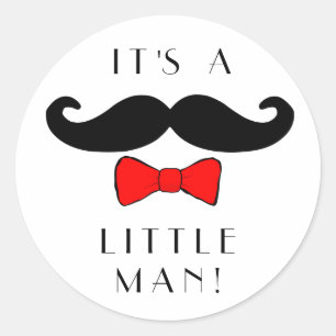 Sticker Rond Little Man C'est un garçon Moustache et Red Bowtie