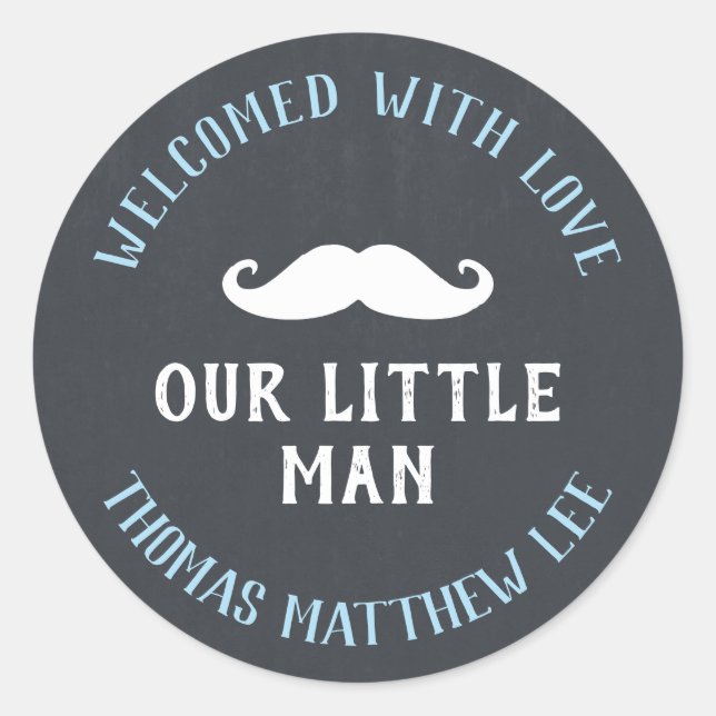 Sticker Rond Little Man Mustache Nouveau bébé Faire-part Favori (Devant)