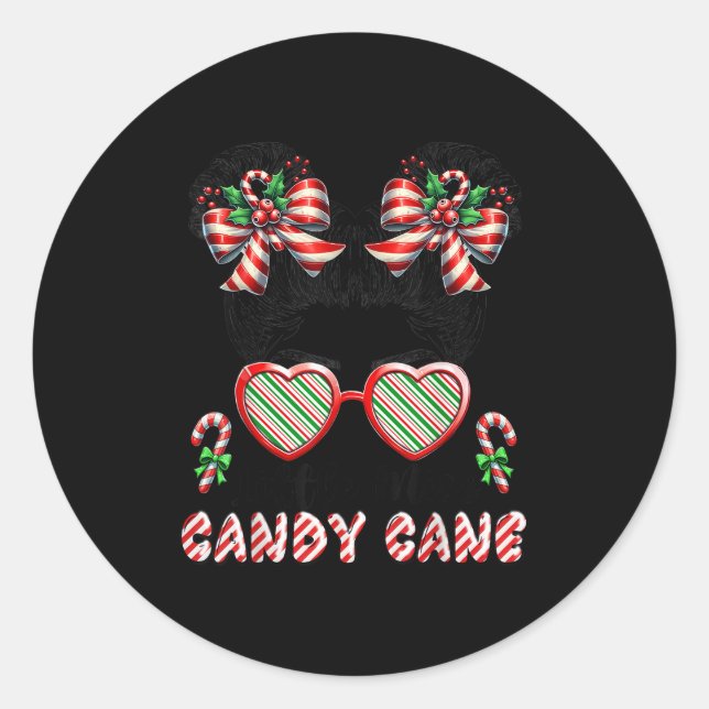 Sticker Rond Little Miss Candy Cane Christmas Messy Bun Toddler (Devant)