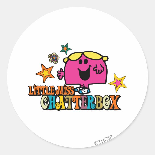 Sticker Rond Little Miss Chatterbox & Étoiles colorées (Devant)