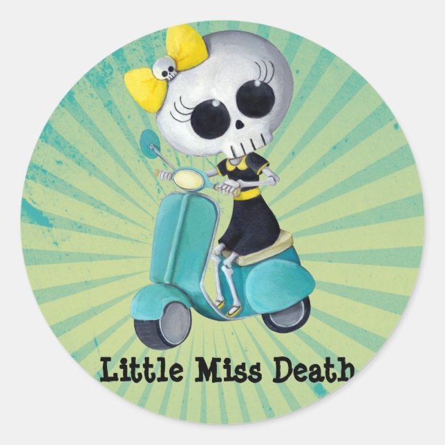 Sticker Rond Little Miss Death sur scooter (Devant)