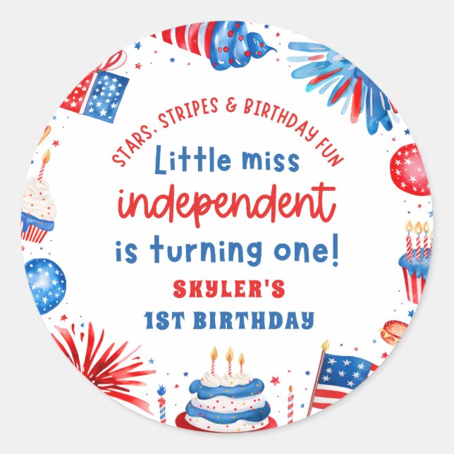 Sticker Rond Little Miss Independent 4 juillet 1er anniversaire (Devant)