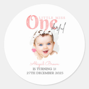 Sticker Rond Little Miss Onederful 1er anniversaire