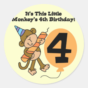 Sticker Rond Little Monkey 4th Birthday Tshirts et cadeaux