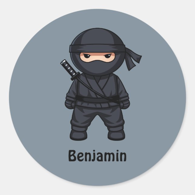 Sticker Rond Little Ninja Warrior on Grey (Devant)