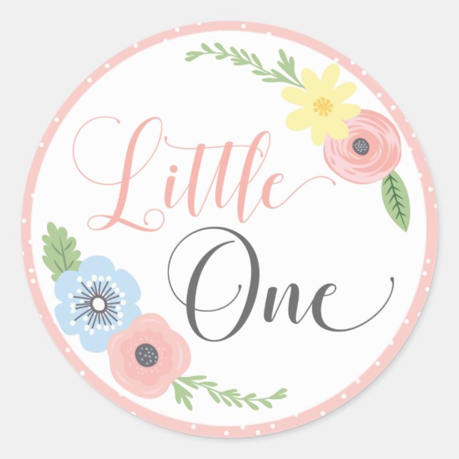 Sticker Rond Little One Floral Baby's First Birthday Party (Devant)