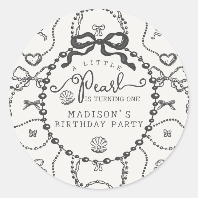Sticker Rond Little Pearl Black Coquette Bow Anniversaire Favor (Devant)