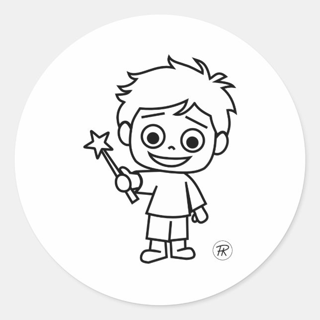 Sticker Rond Little Phiri et baguette magique (Devant)