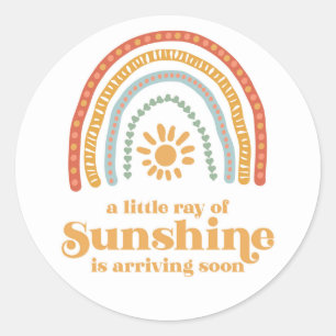 Sticker Rond Little Ray of Sunshine Boho Baby shower arc-en-cie