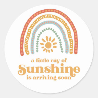 Sticker Rond Little Ray of Sunshine Boho Baby shower arc-en-cie