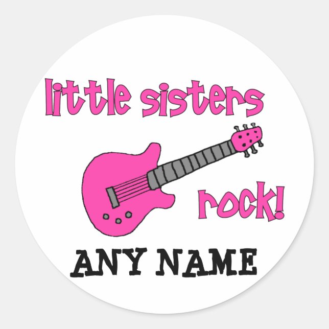 Sticker Rond Little Sisters Rock ! avec guitare rose (Devant)