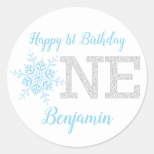 Sticker Rond Little Snowflake Blue Silver Parties scintillant 1