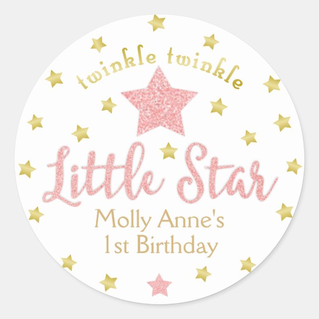 Sticker Rond Little Star Anniversaire fille rose Parties scinti (Devant)