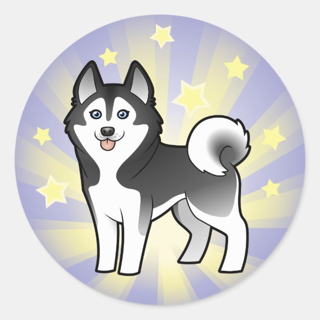 Sticker Rond Little Star Siberian Husky / Malamute d'Alaska (Devant)