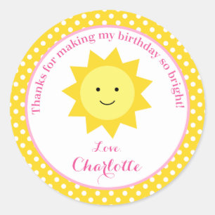 Sticker Rond Little Sunshine Rose Jaune Anniversaire Fête Favor