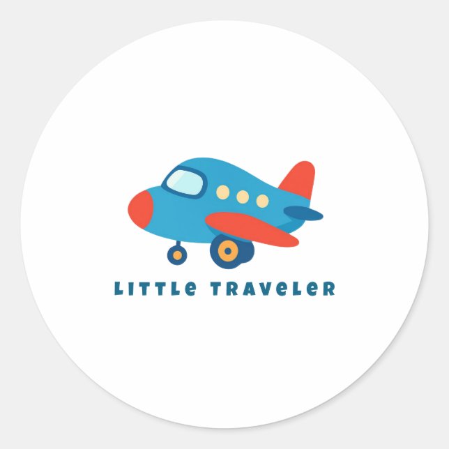 Sticker Rond Little Traveler Airplane for Kids