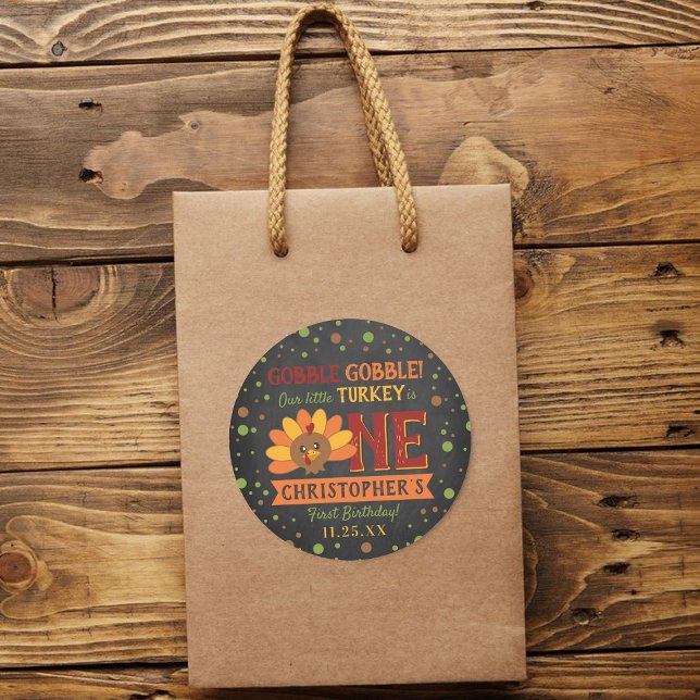 Sticker Rond Little Turkey Fall Thanksgiving 1er anniversaire (Créateur téléchargé)