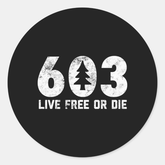 Sticker Rond Live Free Ou Die 603 Tree Nh Code Zone (Devant)
