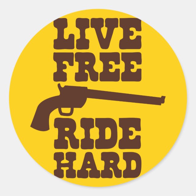Sticker Rond LIVE FREE RIDE HARD cowboy rodéo moto (Devant)