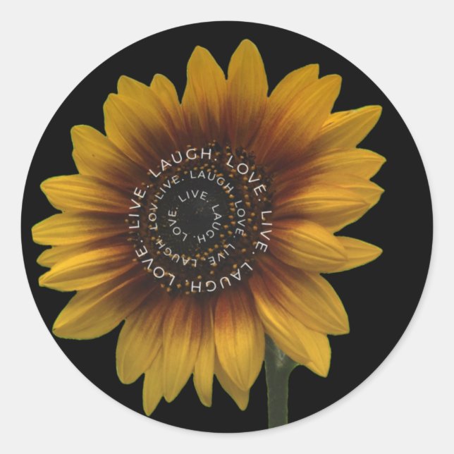 Sticker Rond Live Laugh Love design de tournesol (Devant)