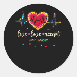 Sticker Rond Live Love Accepter l'autisme Puzzle de battage car