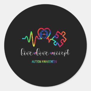 Sticker Rond Live Love Accepter Sensibilisation sur l'autisme 1