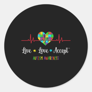 Sticker Rond Live Love Accepter Sensibilisation sur l'autisme H