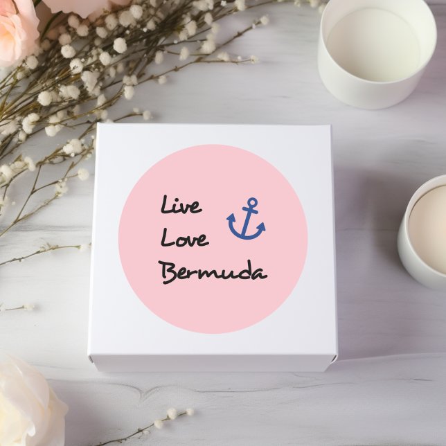 Sticker Rond Live Love Bermuda Script Texte avec Ancre (Créateur téléchargé)