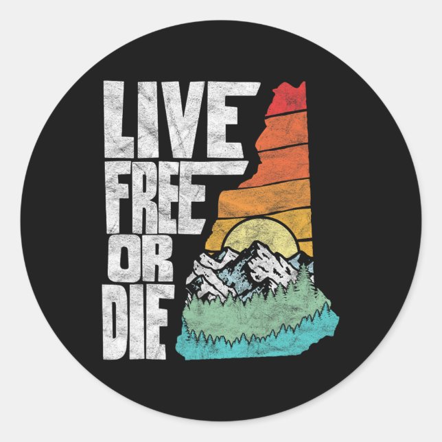 Sticker Rond Live Or Die Retro New Hampshire Nature  (Devant)