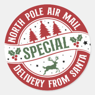 Sticker Rond Livraison de North Pôle Air Mail Père Noël