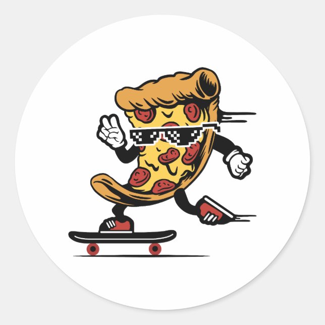 Sticker Rond Livraison de pizza, Funny Pizza Skateboard (Devant)