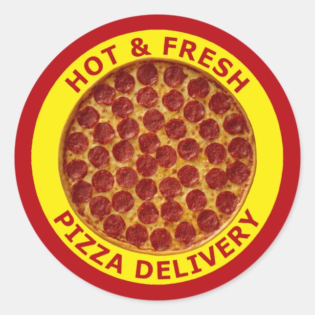 Sticker Rond Livraison de pizzas chaudes et fraîches (Devant)