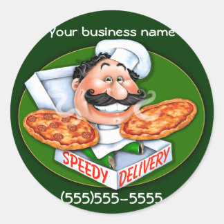 Sticker Rond Livraison rapide de pizza par un chef italien louf