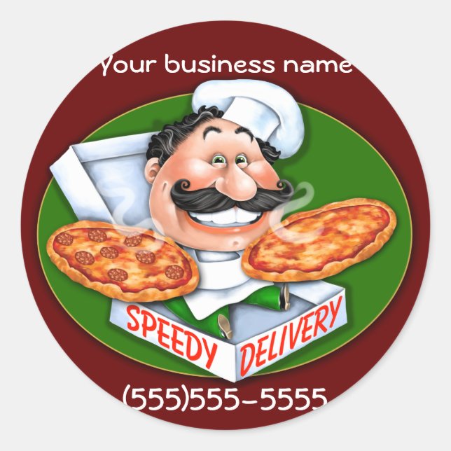 Sticker Rond Livraison rapide de pizzas par le chef italien Zan (Devant)